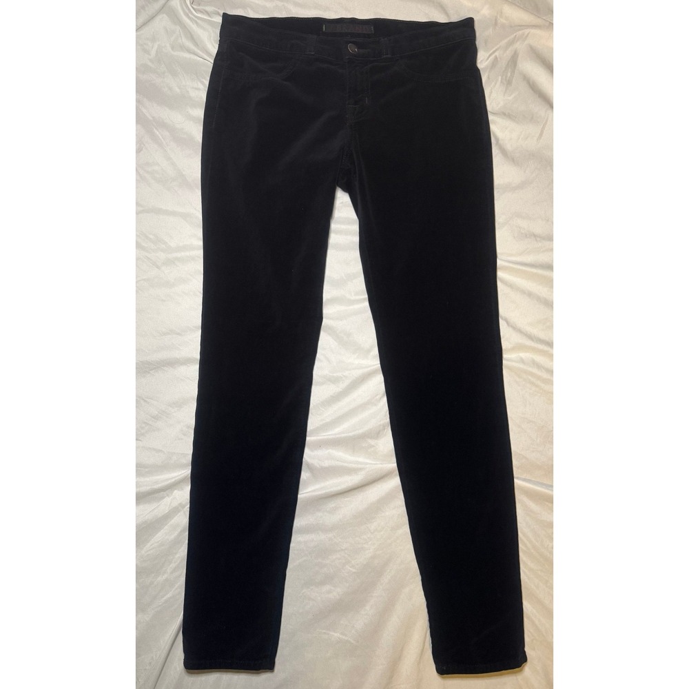 J Brand Skinny Velvet‎ Pants Womens 26 Black Mid Rise Luxury Streetwear 0245
